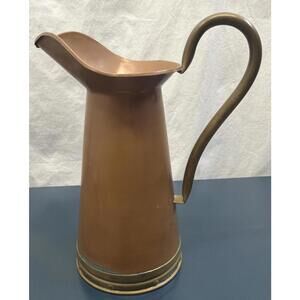 Vintage Tagus R-62 Copper Brass Banded Pitcher Tall 12” Rustic Primitive